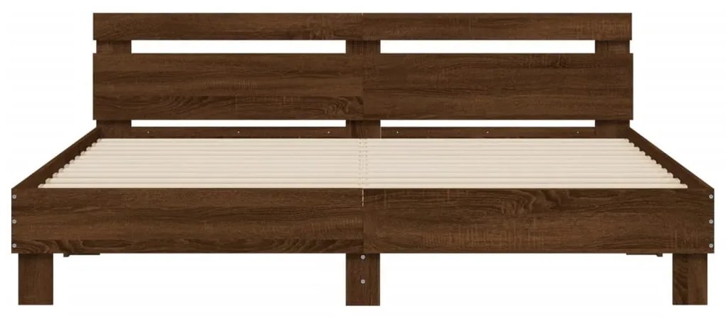 Estrutura cama cabeceira/luzes LED 160x200 cm carvalho castanho