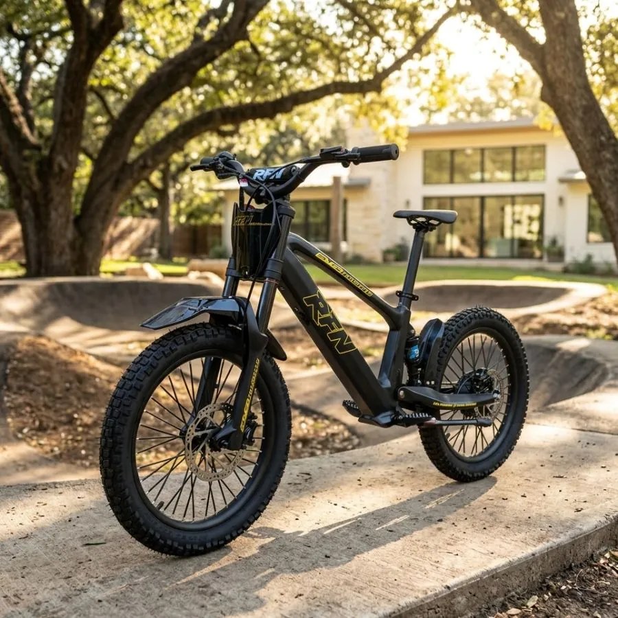 Bicicleta elétrica infantil 500W Roan RXF Evo Racing 18" Preta e Dourada