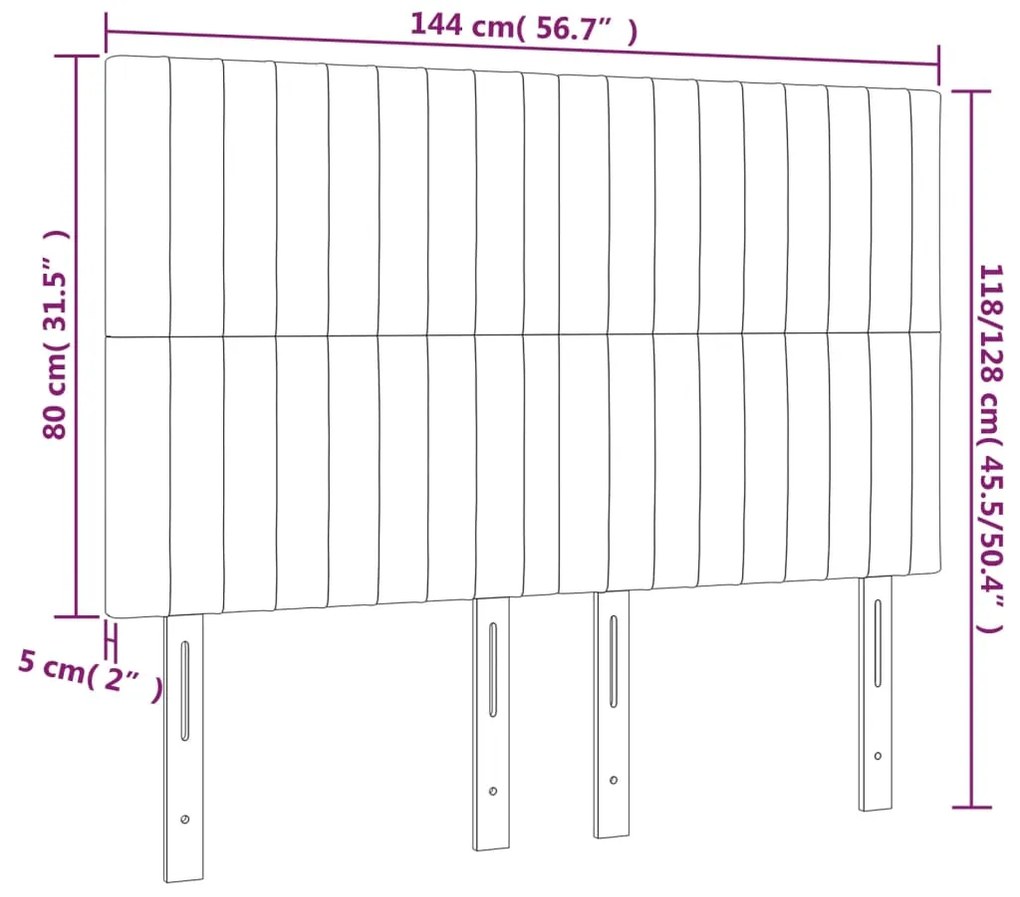 Cabeceira de cama 4 pcs tecido 72x5x78/88 cm cinzento-claro