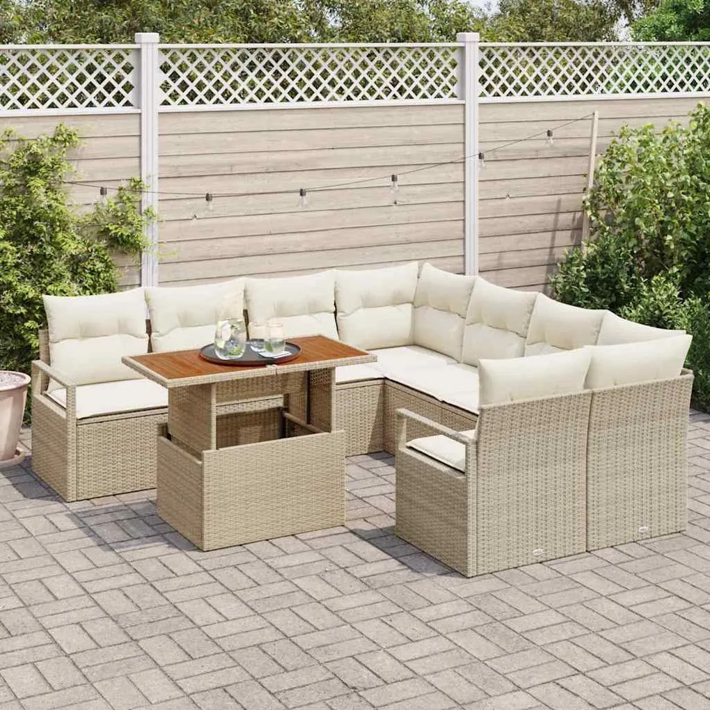 Conjunto de Sofá de Jardim 9 pcs Bege e Creme Grande