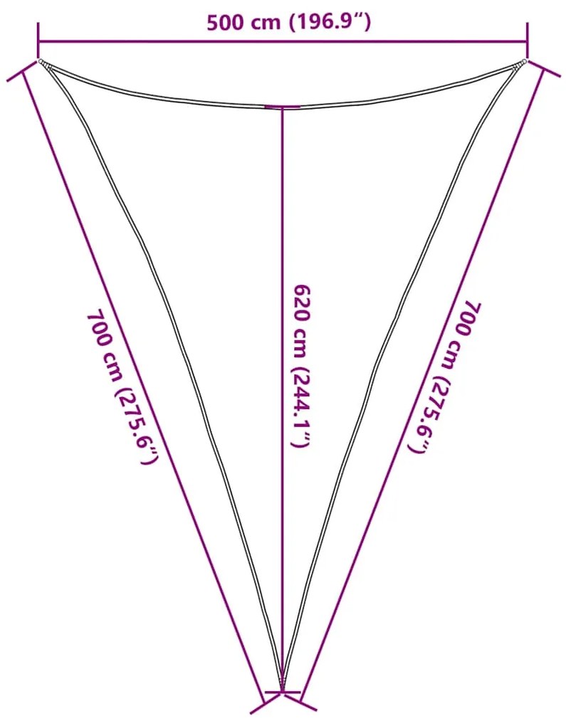 Para-sol estilo vela triangular 160 g/m² 5x7x7 m PEAD areia