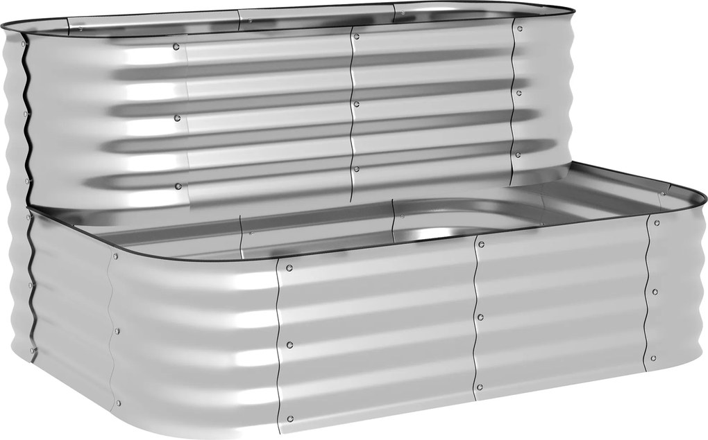 Outsunny Canteiro em metal, 2 níveis, resistente às intempéries, fundo aberto, 120 x 90 x 30 cm, Cor: Prateado | Aosom Portugal