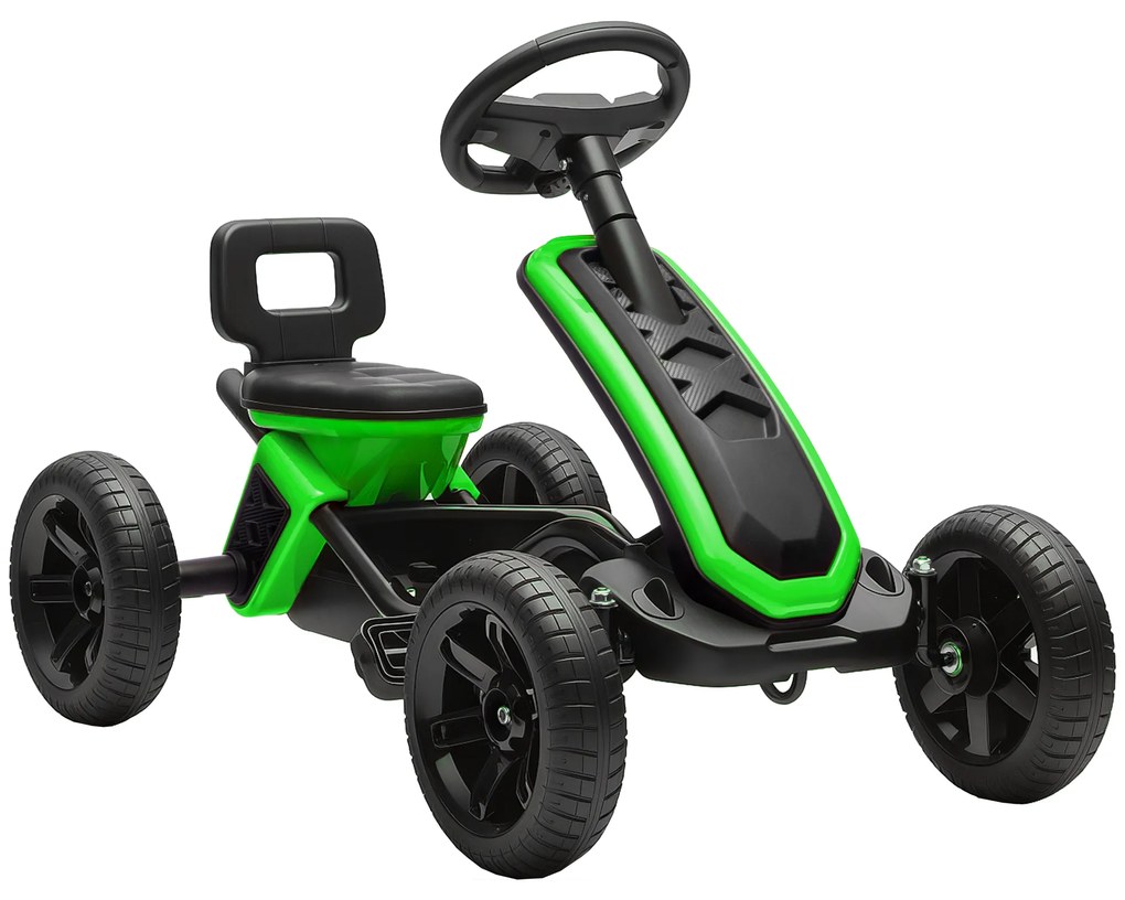 AIYAPLAY Kart Pedais Kart com Rodas Antiderrapantes de EVA Estrutura Metálica Carga 30 kg para Crianças de 2-5 Anos 85,5x49x57 cm Verde | Aosom Portugal