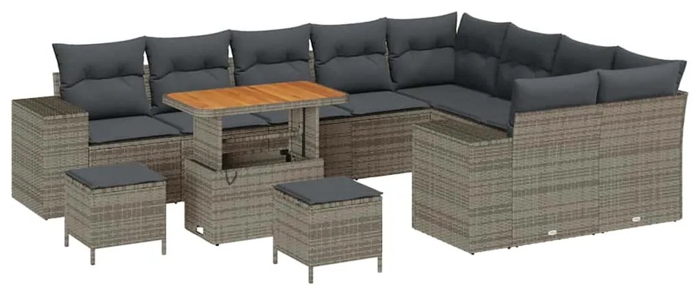 Conjunto de Sofá de Jardim com Almofadas de 12 Peças Cinza em Rattan P