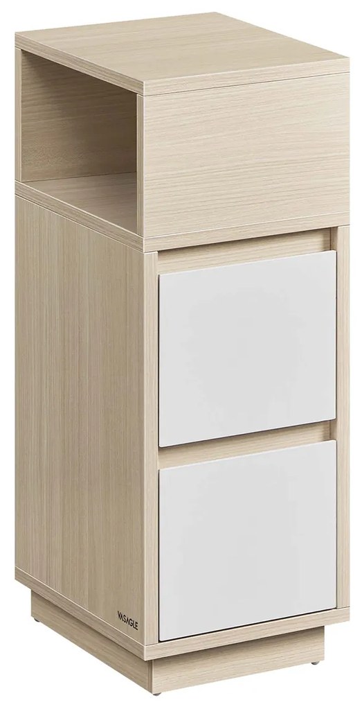 Mesa de cabeceira estreita com 2 gavetas 30 x 25 x 65 cm bege natural e branco nuvem