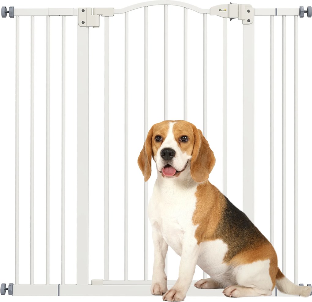 Barreira de segurança extensível para cães, 74-100 cm, fecho automático, fixação por pressão sem necessidade de perfuração, branca