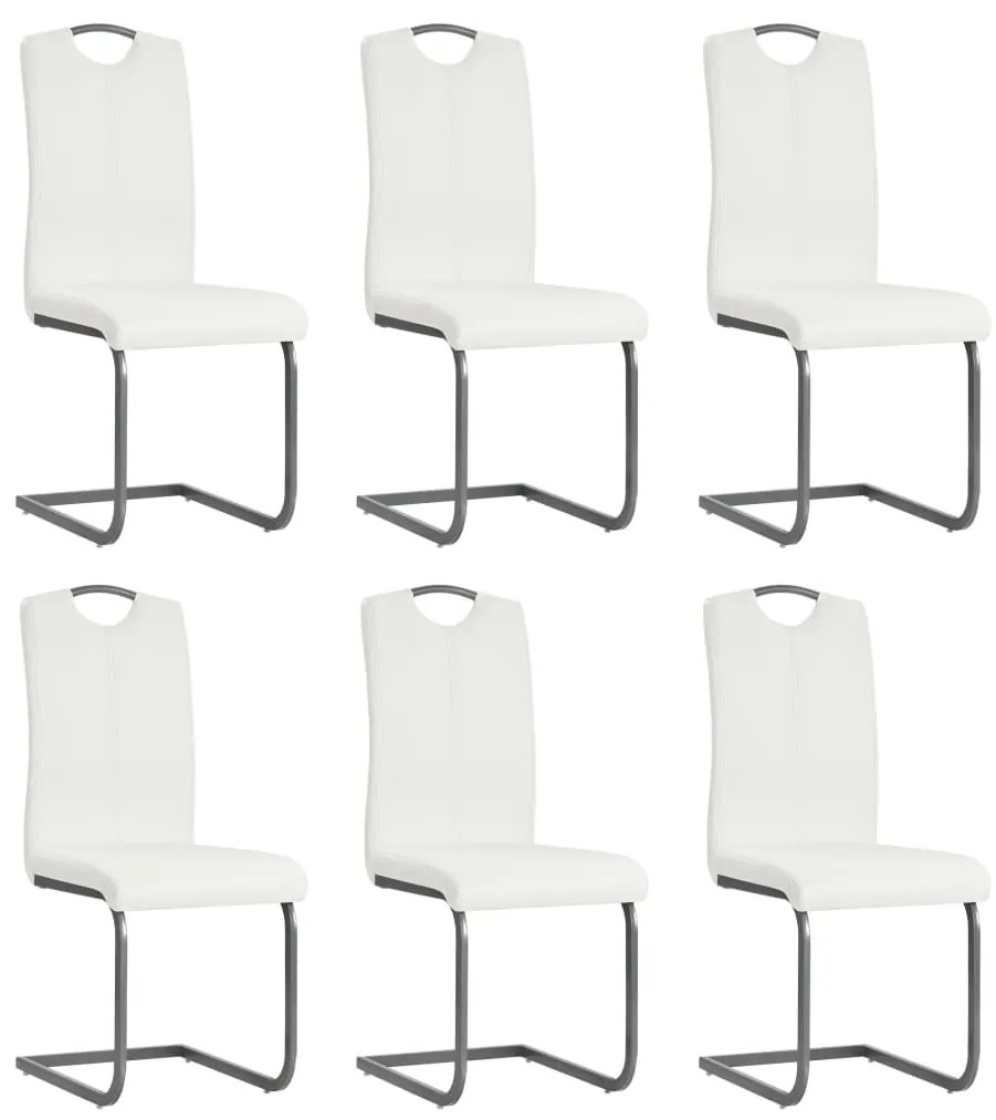 Cadeiras de jantar cantilever 6 pcs couro artificial branco