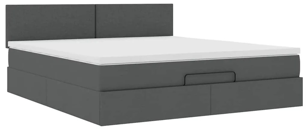 Estrutura de cama otomana com colchão tecido cinzento escuro