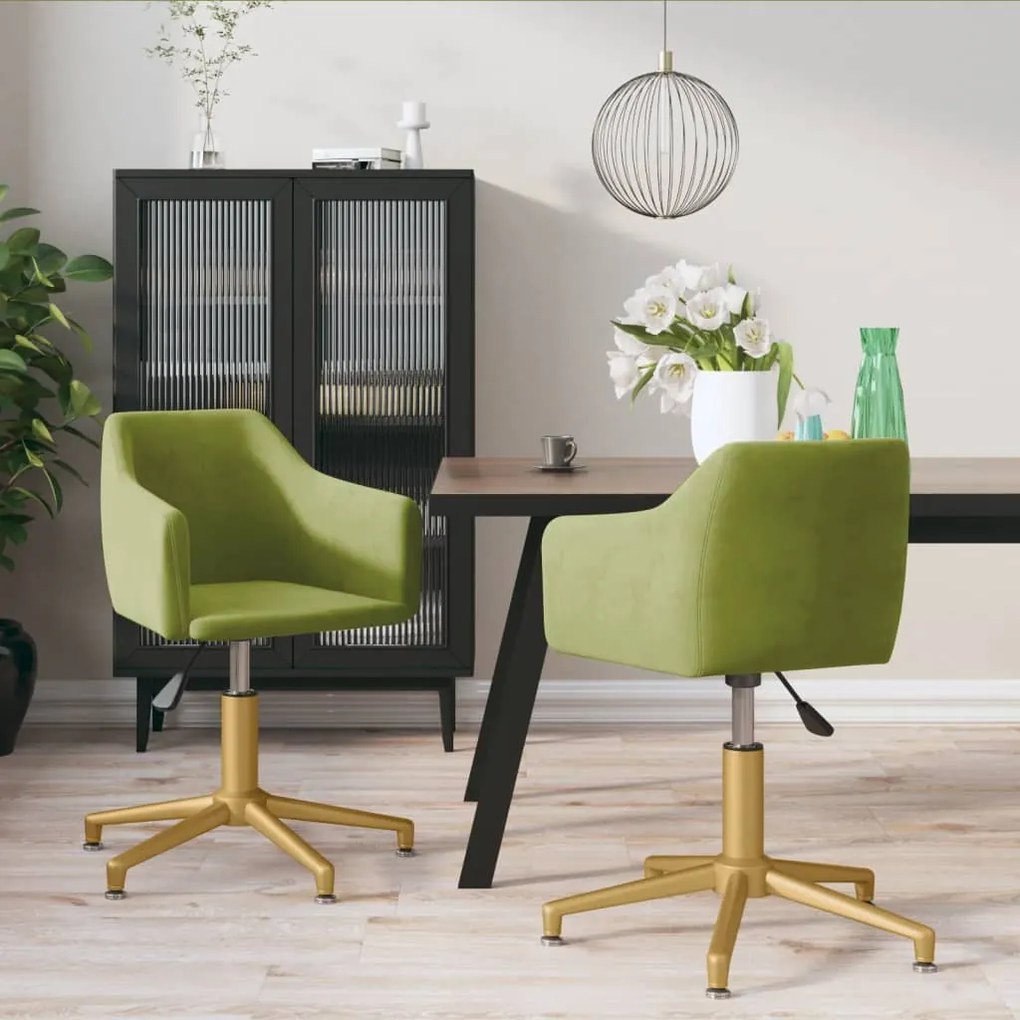 vidaXL Cadeiras de jantar giratórias 2 pcs veludo verde-claro