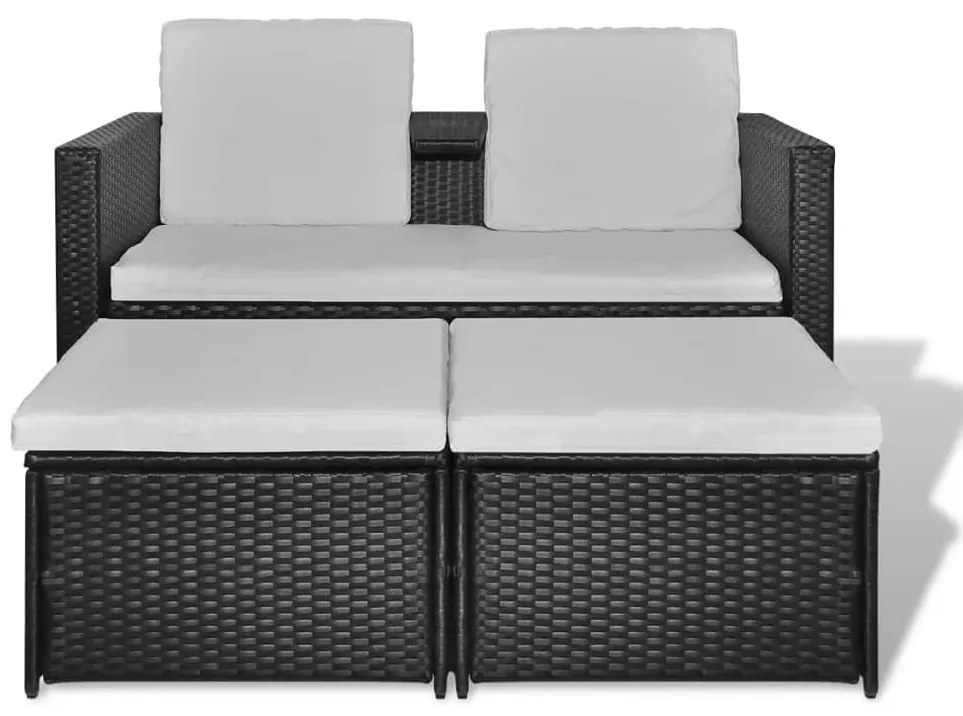 4 pcs conjunto lounge de jardim c/ almofadões vime PE preto