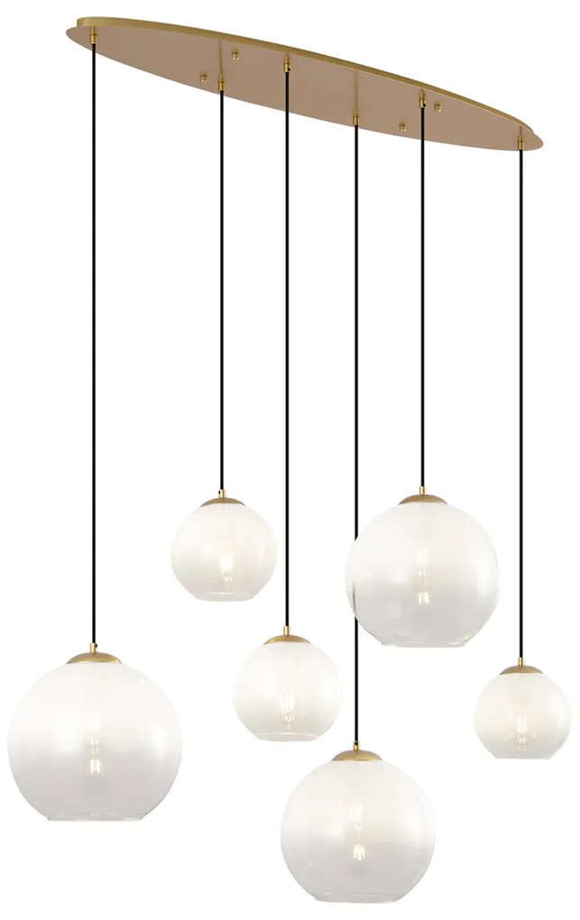 Candeeiro suspenso Hotel Chic latão com vidro branco retangular 6-luzes - Misty
