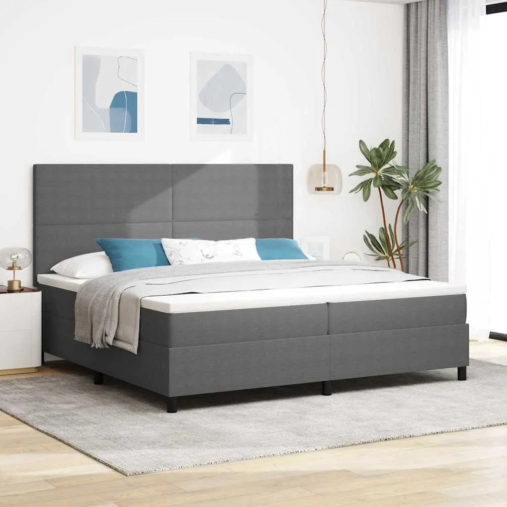 vidaXL Cama Box Spring LED Cinza Claro e Branco 200 x 200 cm