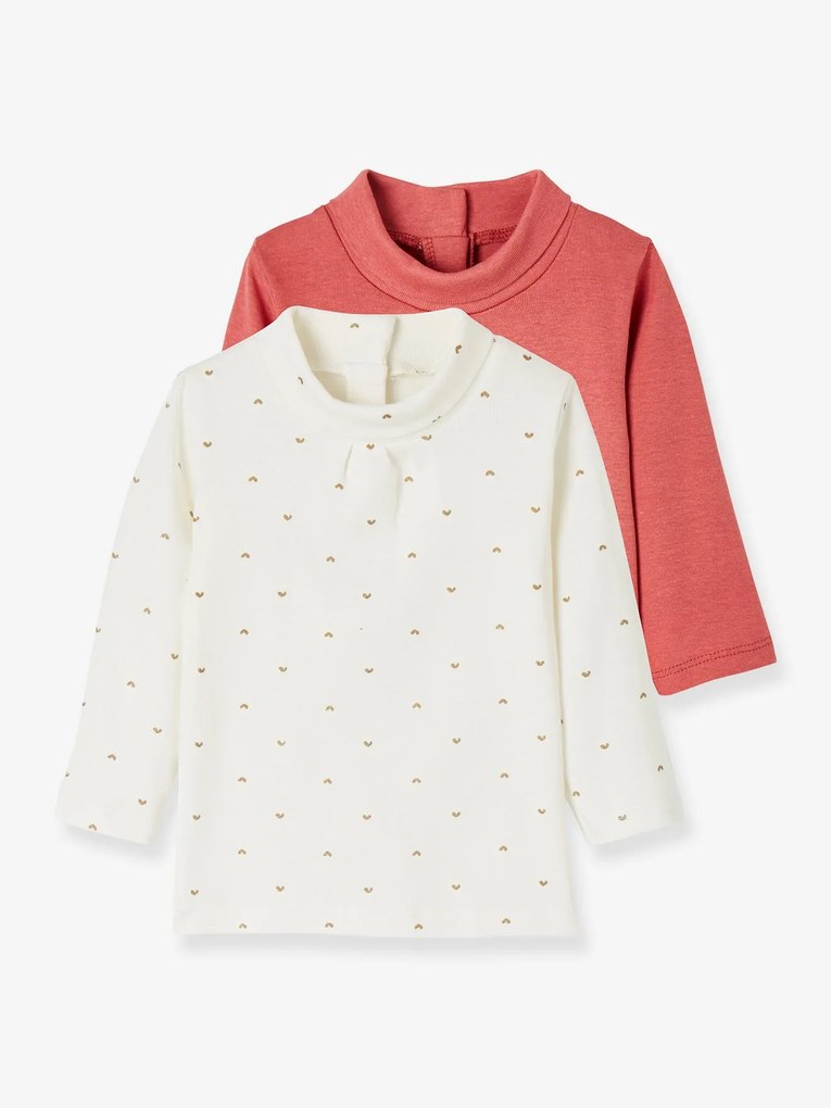 Lote de 2 camisolas de gola alta, para bebé menina rosa medio bicolor/multicolor