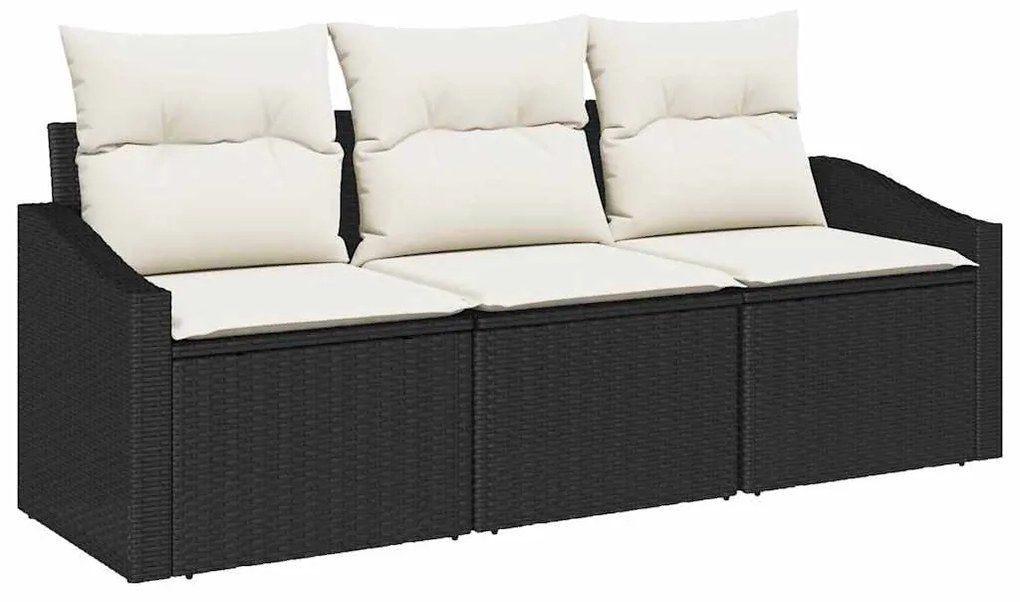Conjunto de Jantar de Jardim em 3 Peças com Almofadas de Rattan Preto.