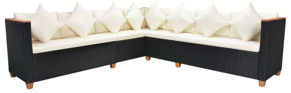 5 pcs conjunto lounge de jardim c/ almofadões vime PE preto