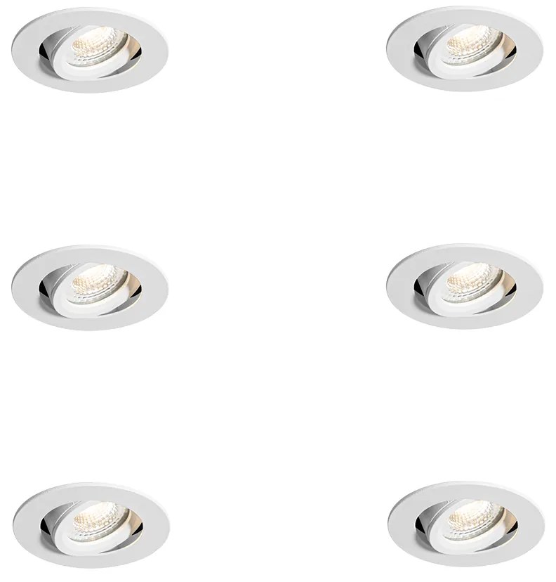 Set van 6 inbouwspots wit kantelbaar 6,5cm incl. LED IP54 ultra slim - Pupil Moderno