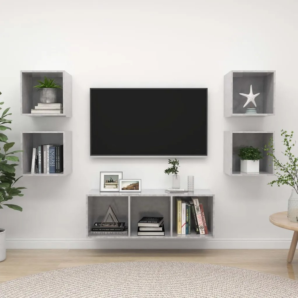 vidaXL 5 pcs conjunto de móveis de TV contraplacado cinzento cimento