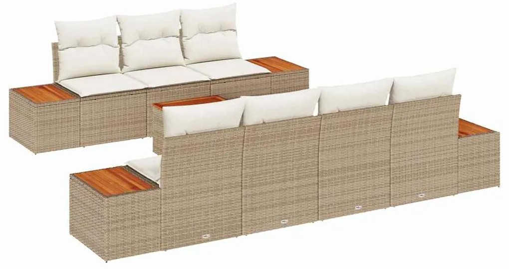 Conjunto de Sofá de Jardim vidaXL com 8 peças com Almofadas Bege Ratta