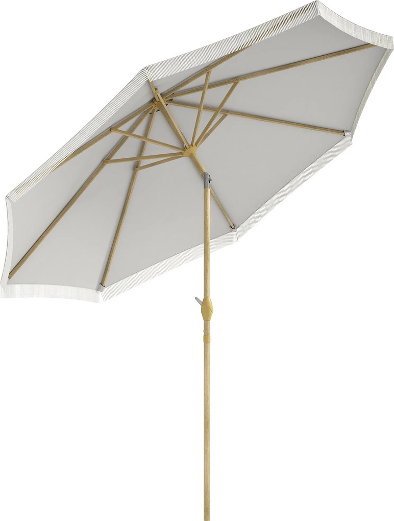 Outsunny Guarda-Sol de Jardim Inclinável com Franjas Boho e Manivela Ø 265x244 cm Branco | Aosom Portugal