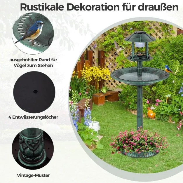Bebedouro jardim para pássaros 51 x 51 x 107 cm com luz solar e vaso, estação de alimentação verde