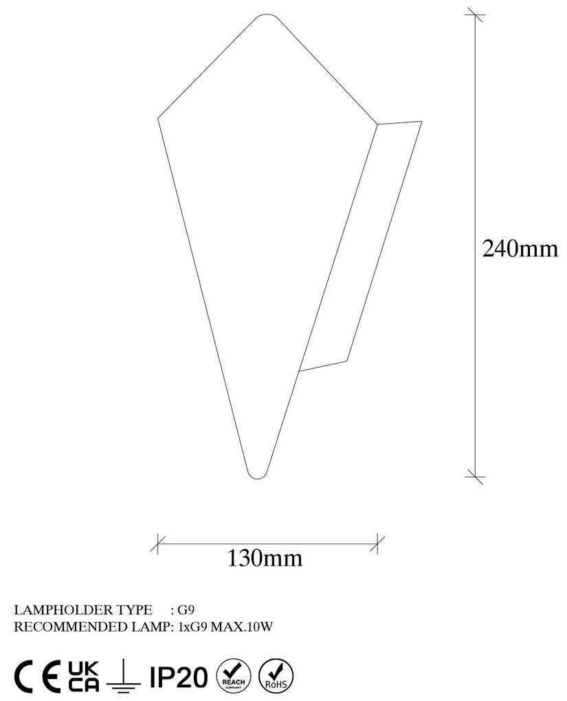 Aplique de Parede Cut – Preto – 13 x 6 x 24 cm