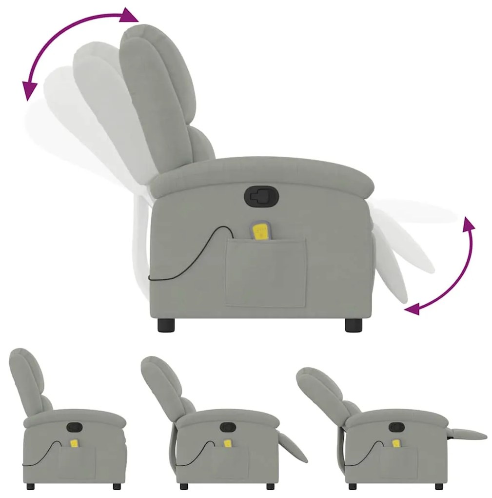Poltrona de massagens reclinável veludo cinzento-claro