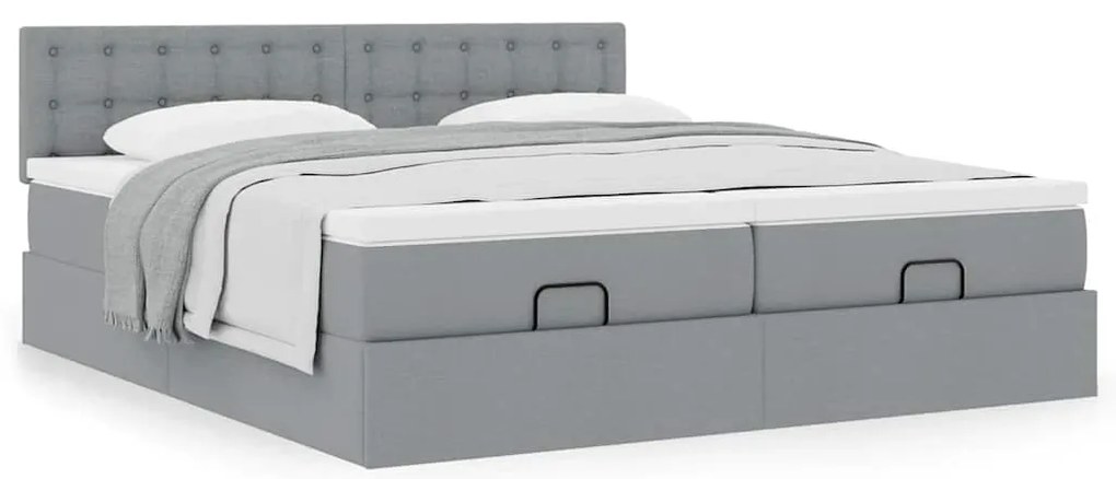 Estrutura de cama otomana com colchões tecido cinzento claro