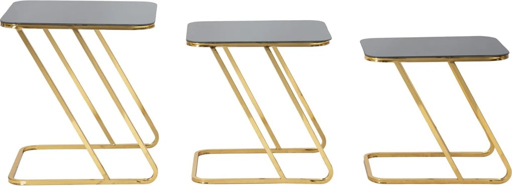 CONJUNTO DE 3 MESAS SIMPLES 44X50,5X55,5-39X49X51-34X47X45 CM DOURADO E PRETO