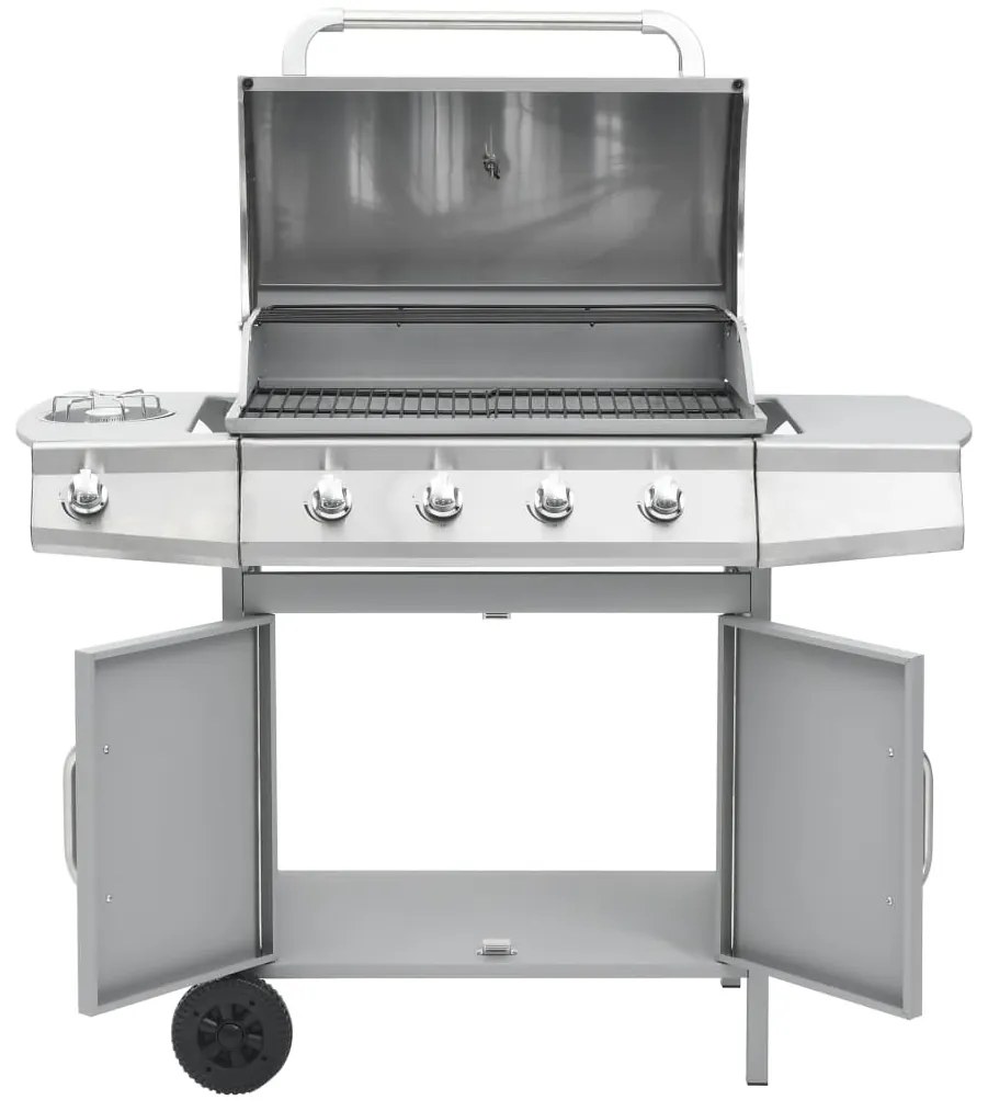 Grelhador/barbecue a gás 4+1 zonas de cozinhar prateado