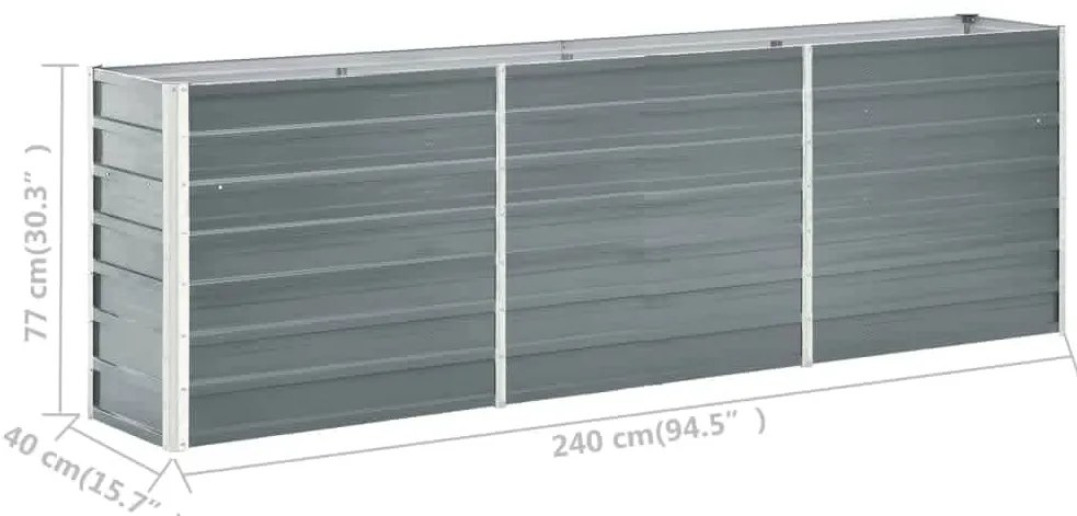Canteiro elevado de jardim aço galvanizado 240x40x77cm cinzento