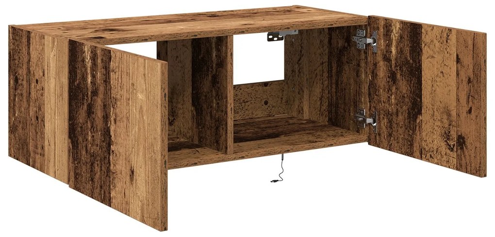 Armário de TV vidaXL com luzes LED Madeira velha 80x35x31 cm