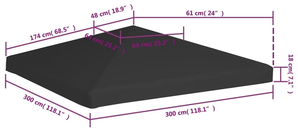 Cobertura de gazebo 270 g/m² 3x3 m preto