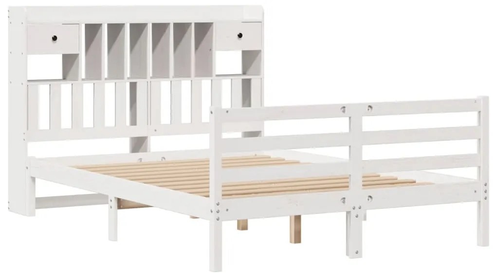 Cama com estante sem colchão 150x200 cm pinho maciço branco