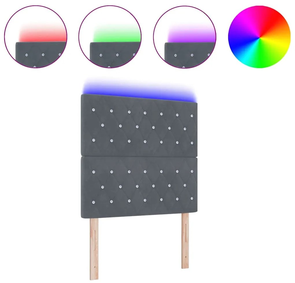 Cabeceira LED cinza escuro de 100 cm em veludo