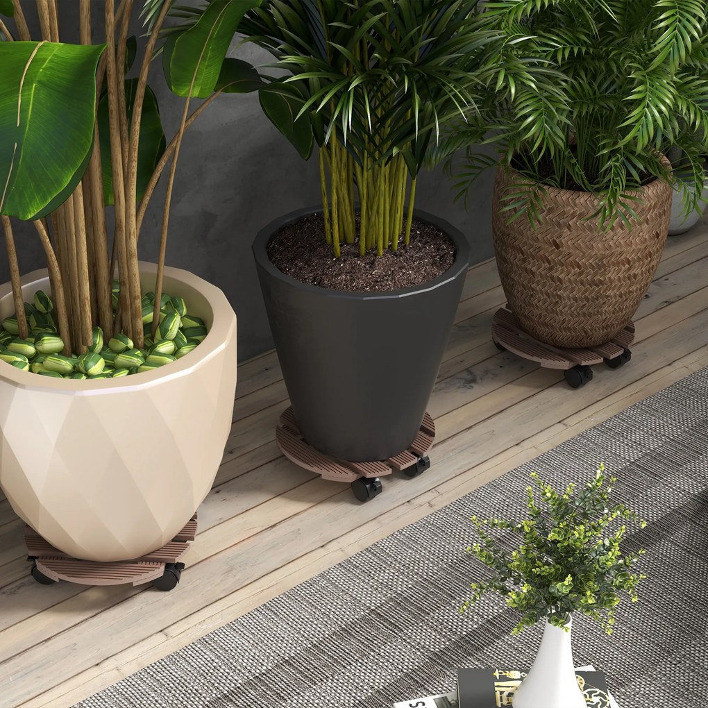 Conjunto de 4 suportes redondos de Ø30 cm para plantas - suporte para plantas com rodas, para interior e exterior