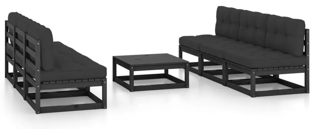 7 pcs conjunto lounge de jardim c/ almofadões pinho maciço