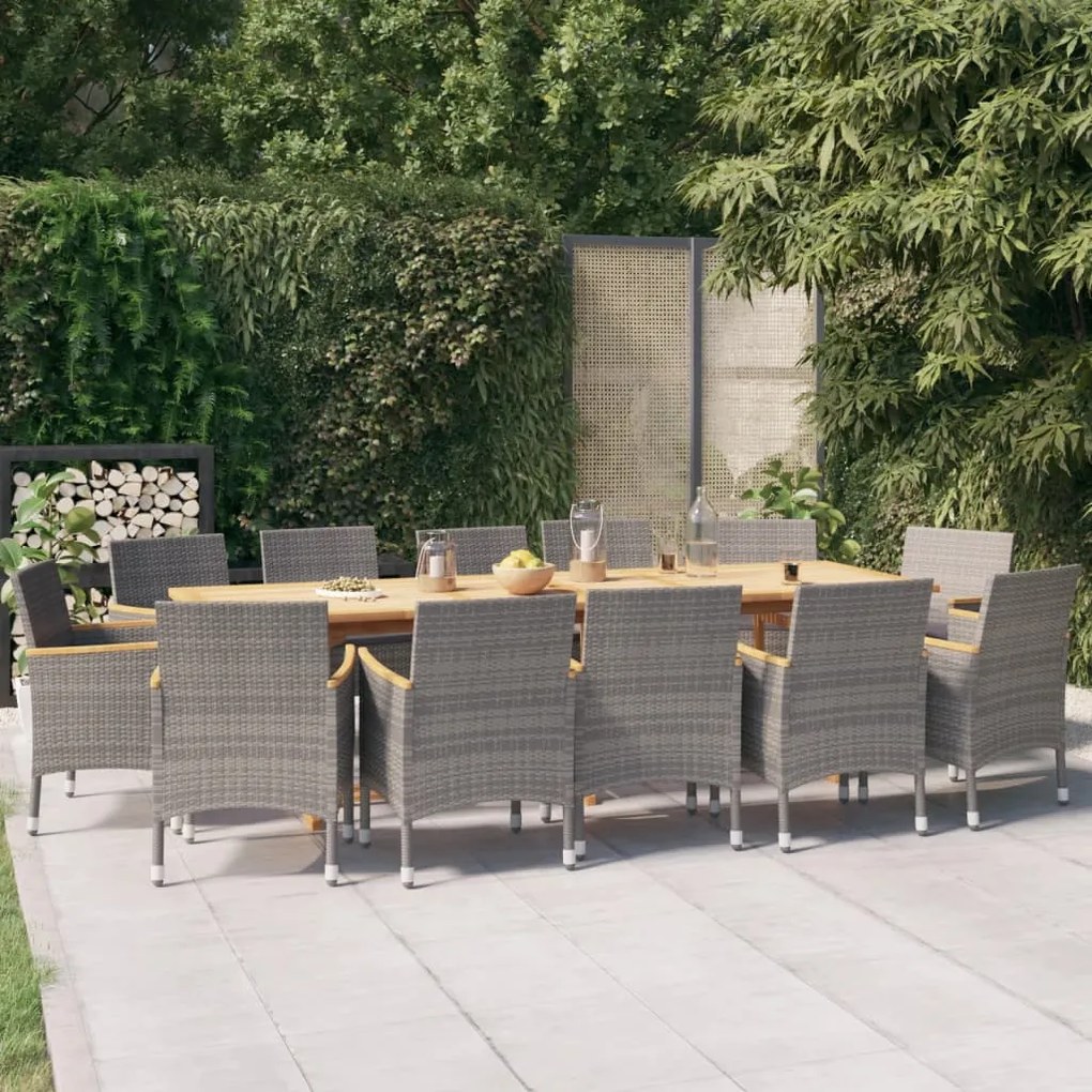vidaXL 13 pcs conjunto de jantar para jardim com almofadões cinzento