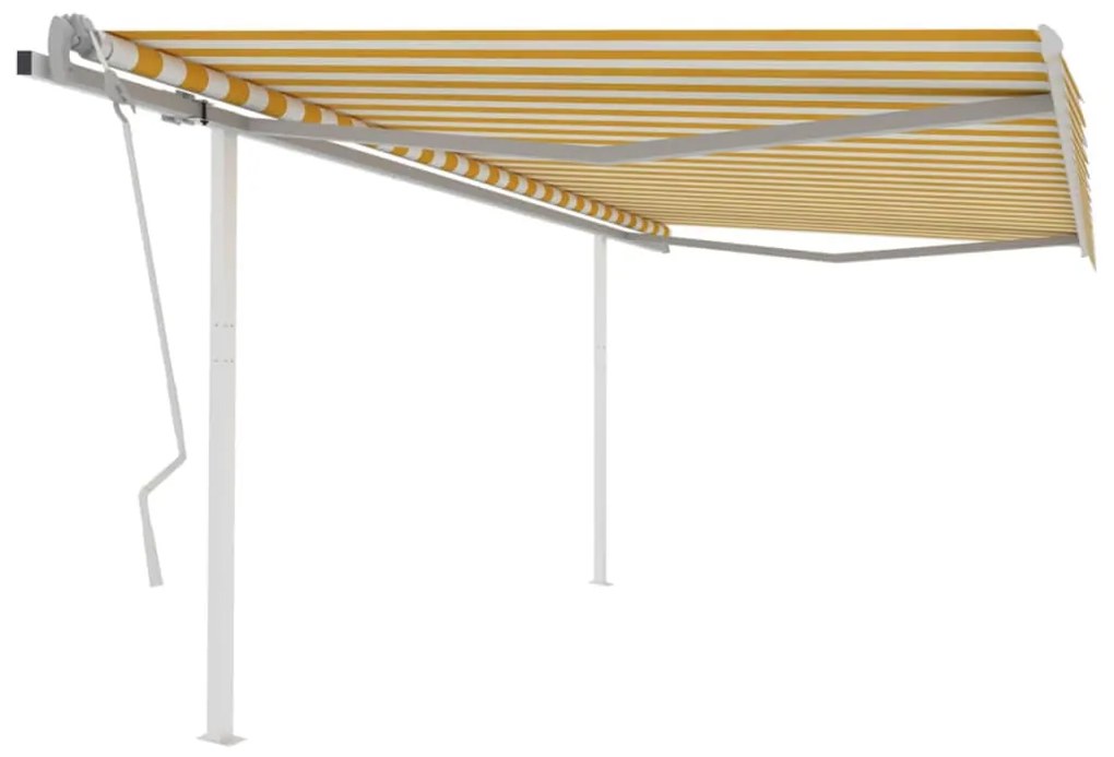 Toldo retrátil manual com postes 4,5x3 m amarelo e branco