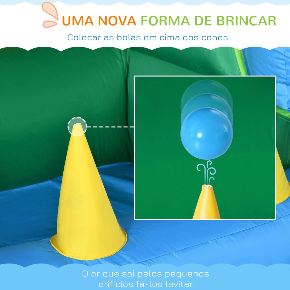 Outsunny Castelo Insuflável com Escorrega Trampolim Piscinas e Pistola de Água para Crianças acima de 3 Anos com Inflador e Bolsa de Transporte para Interior Exterior 550x285x260cm Multicor