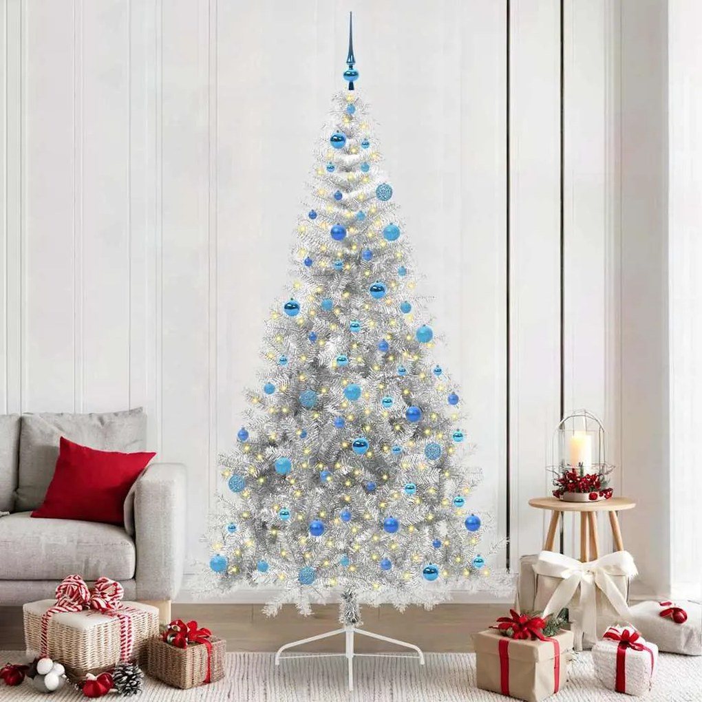 vidaXL Árvore de Natal Artificial Pré-iluminada Prateado 240 cm PET