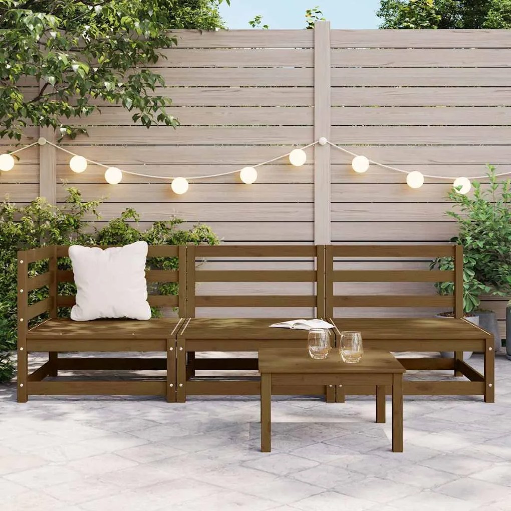 3 pcs conjunto lounge de jardim pinho maciço castanho mel
