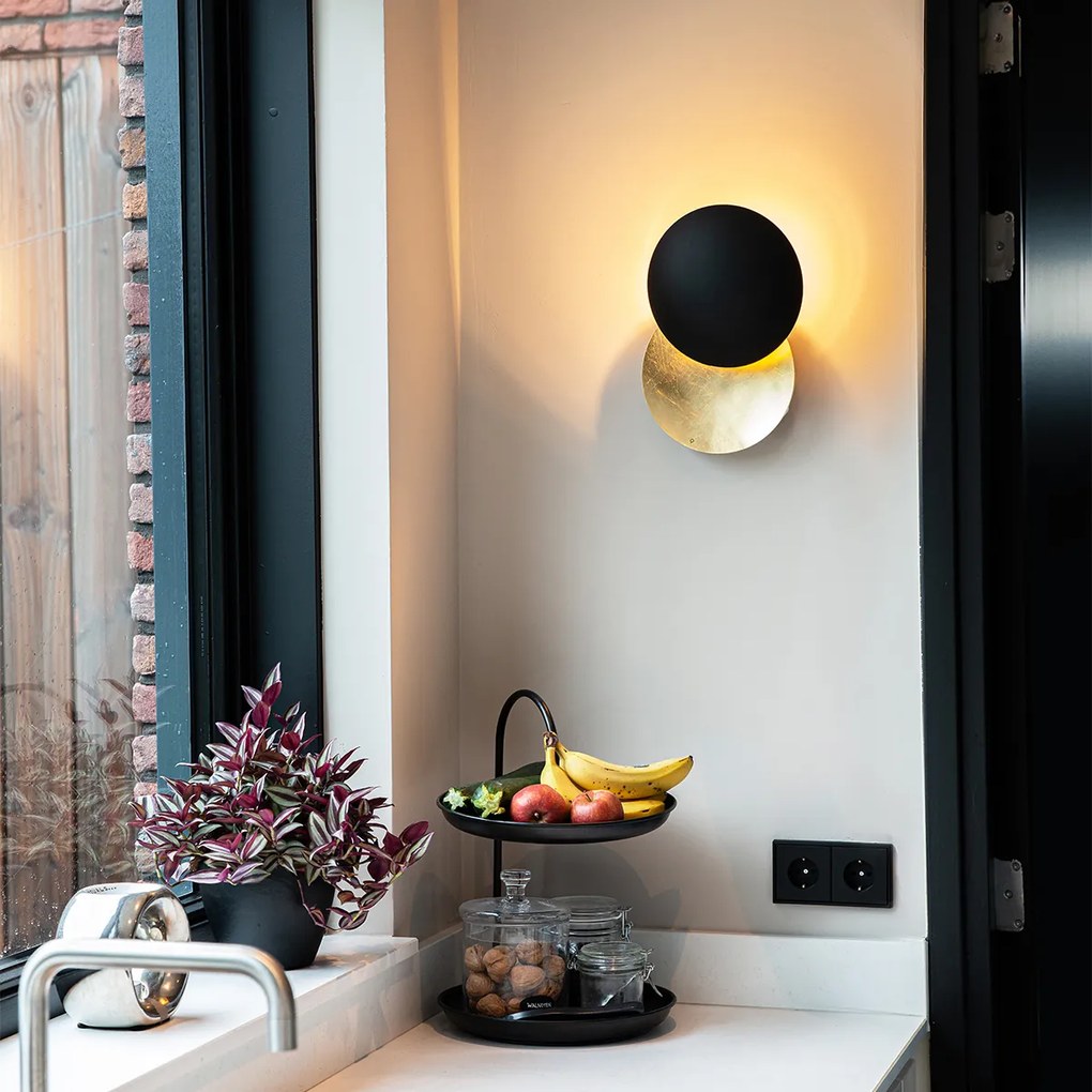 Candeeiro de parede inteligente preto com dourado incluindo Wi-Fi G9 - Sunrise