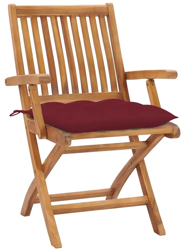 Cadeiras jardim c/ almofadões vermelho tinto 2 pcs teca maciça