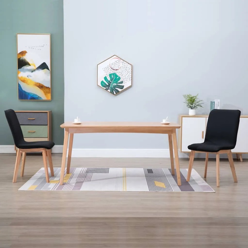 vidaXL Cadeiras de jantar 2 pcs tecido preto e carvalho maciço