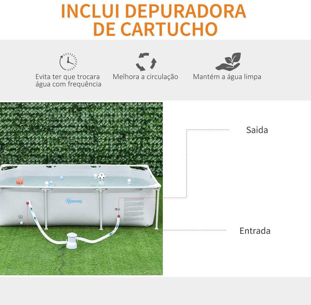 Outsunny Piscina Desmontável Tubular 252x152x65cm com Depuradora de Ca