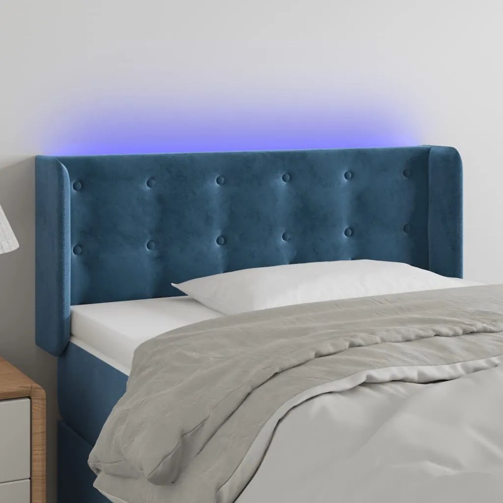 Cabeceira de cama c/ luzes LED veludo 83x16x78/88cm azul-escuro