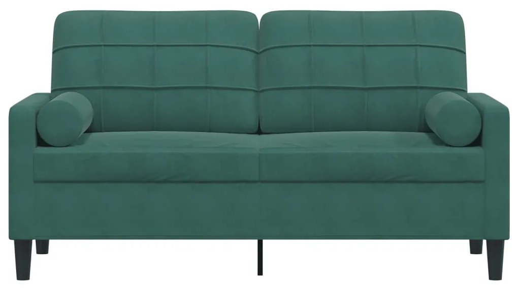 Sofá 2 lug. c/ almofadas decorativas 140cm veludo verde-escuro