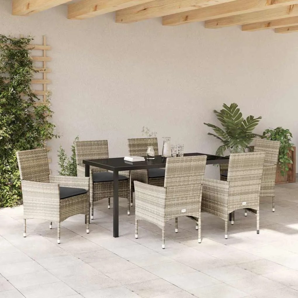 Conjunto de Jantar de Jardim 7 Peças com Almofadas Cinza Claro em Ratt