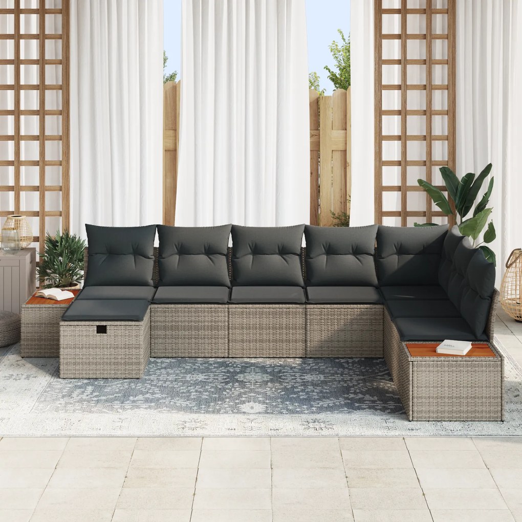 Conjunto de Sofás para Jardim de 8 Peças com Almofadas Cinza Vime Poli