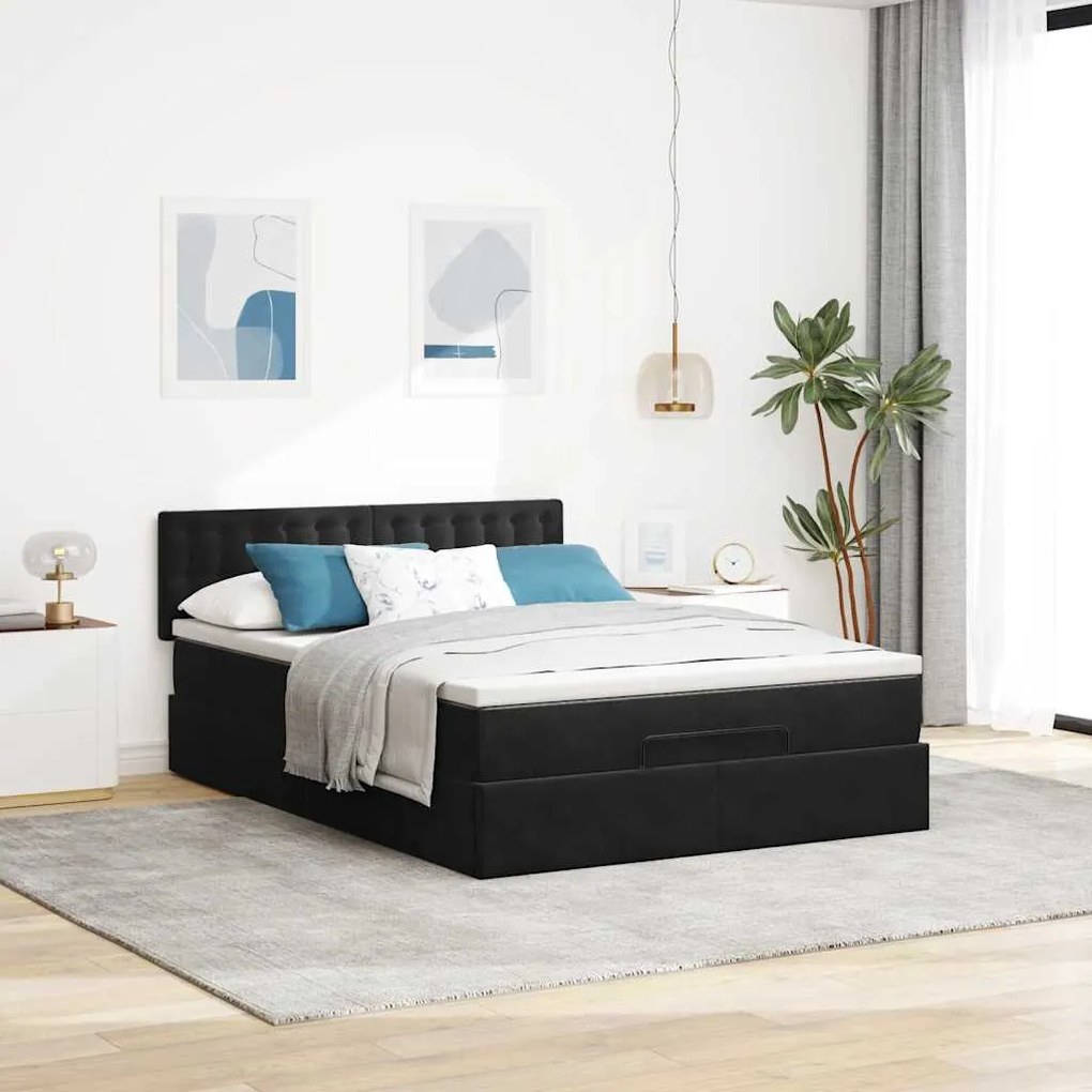 Estrutura de cama otomana com colchão 140x200 cm veludo preto